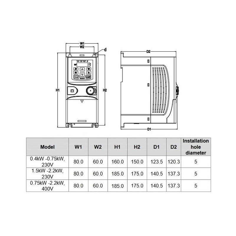 HITACHI S1, měnič frekvence 0.75 kW, typ S1-00055SFE, napájení 1 fáze