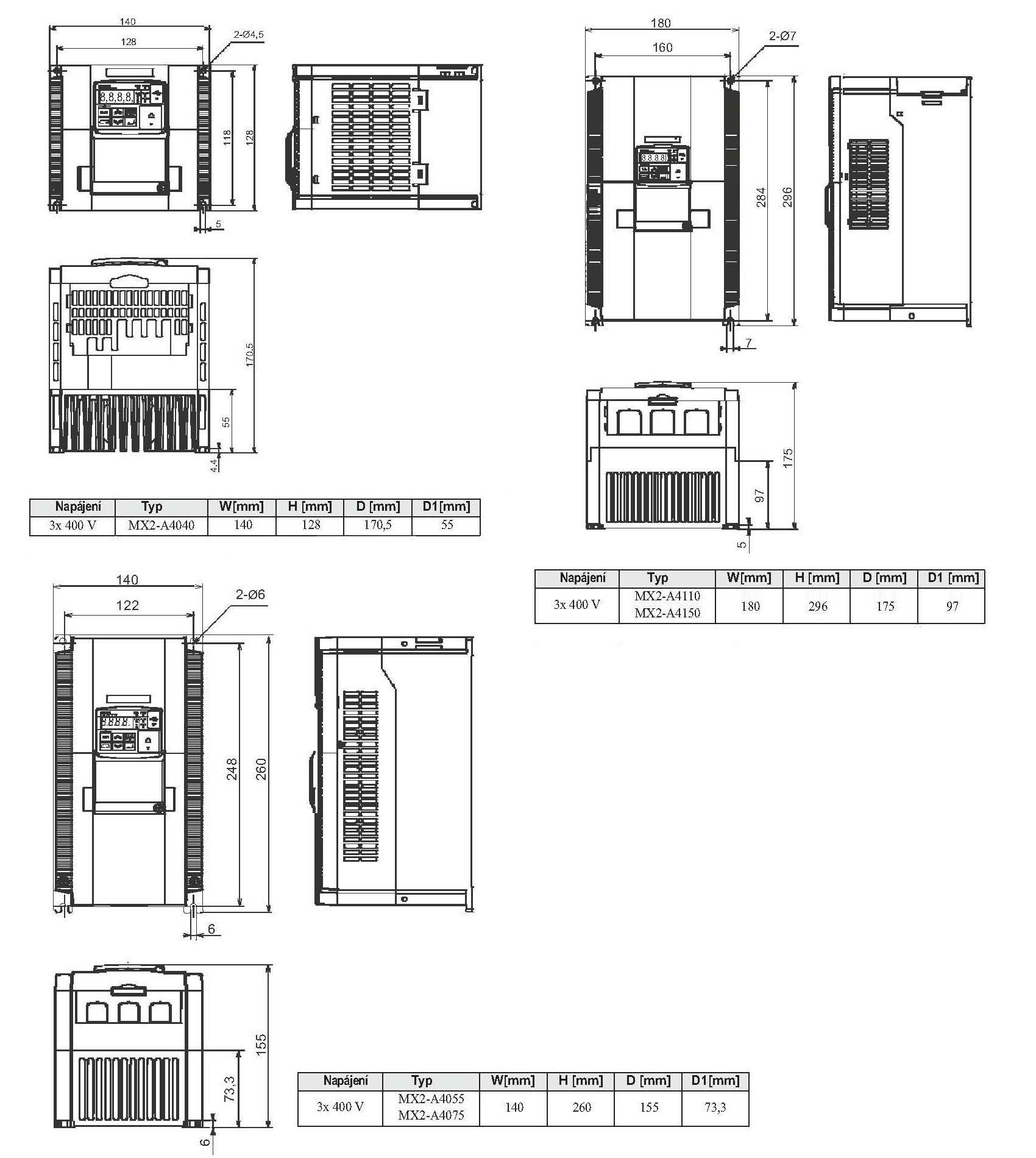 OMRON MX2, měnič frekvence 5.5kW, typ MX2-A4055-E