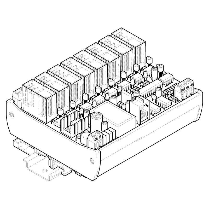 RS8-10-54, 8 relé 1P patice, 250V~/ 5A programovatelné