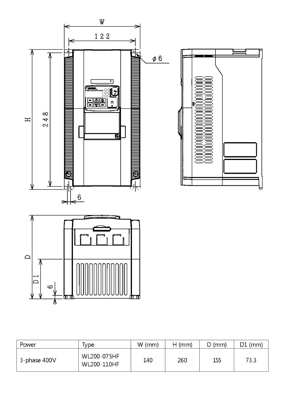 HITACHI WL200, měnič frekvence 7.5kW, typ WL200-075HFE