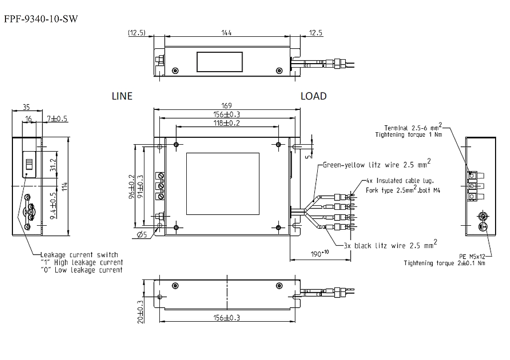 FPF-9340-10-SW, odrušovací filtr k měniči, třída 'B'