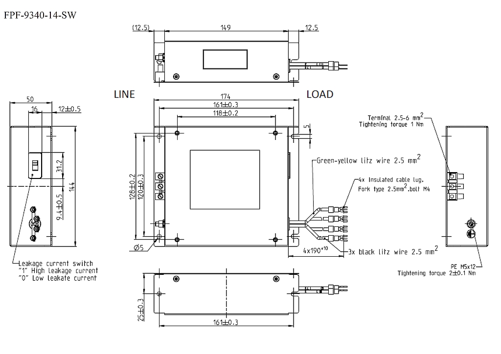 FPF-9340-14-SW, odrušovací filtr k měniči, třída 'B'