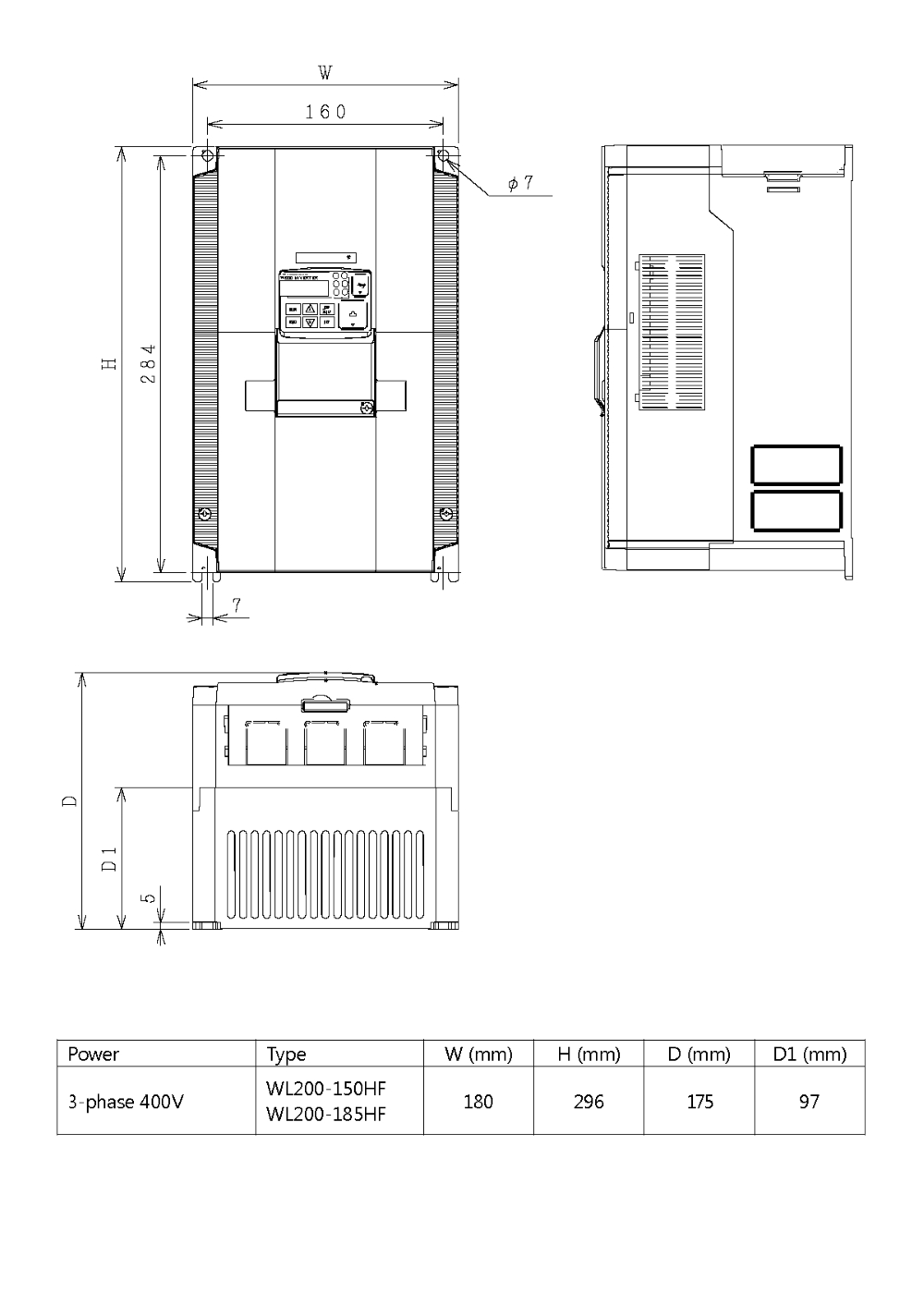 HITACHI WL200, měnič frekvence 18.5kW, typ WL200-185HFE