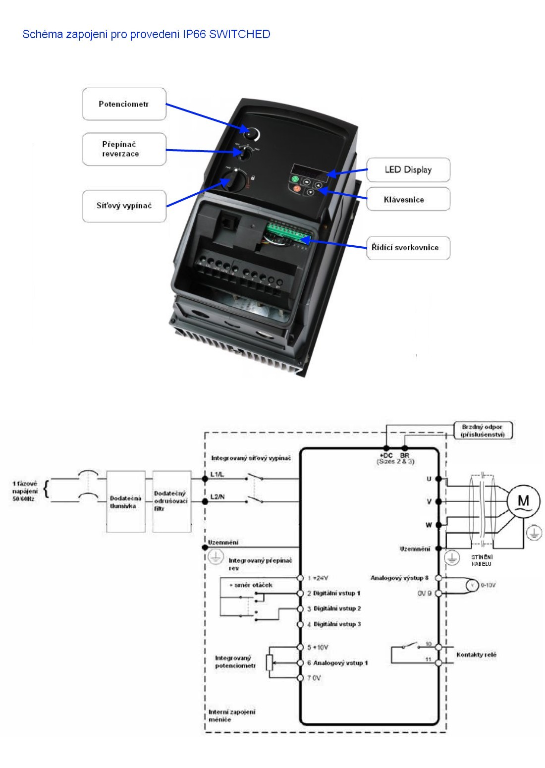 měnič frekvence 0.75kW, INVERTEK typ ODE-3-120043-1F1A, Non-Switched, napájení 1 fáze