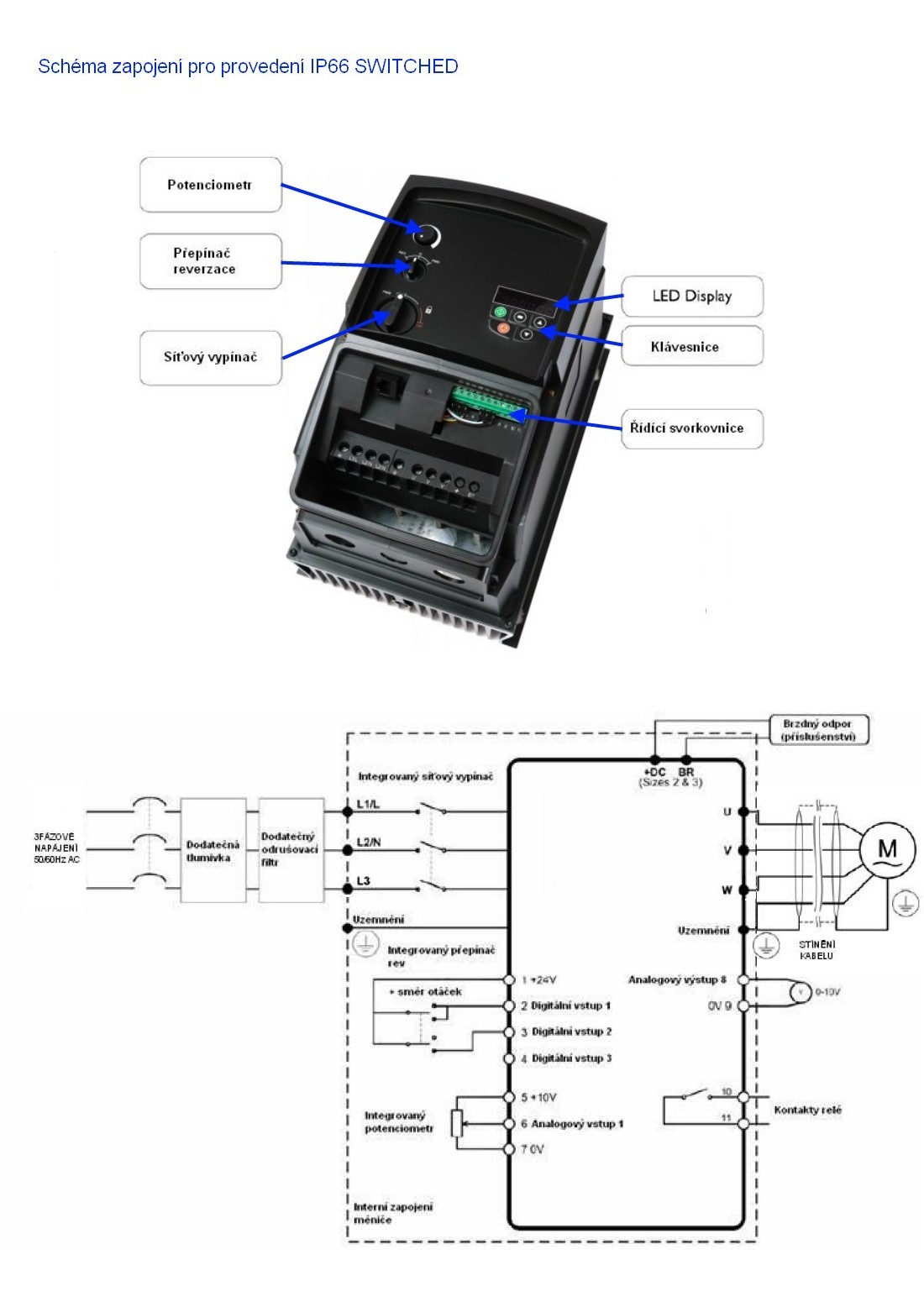 měnič frekvence 2.2kW, INVERTEK typ ODE-3-240058-3F4Y, Switched, napájení 3 fáze